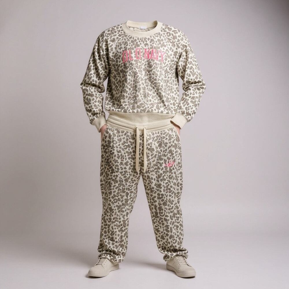 Girls Old Navy Loungewear Cheetah Print 2pc Sweatsuit Size 9